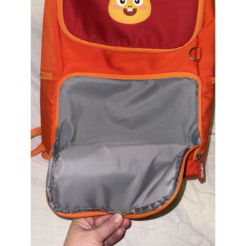 VIPKID Small Orange Backpack Smile Face Patch Zip Padded Adjustable Straps
